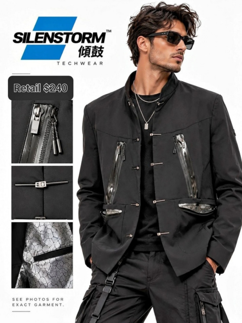 Silenstorm Cyberpunk Tactical Jacket Black XL Steampunk Goth Techwear Thermal